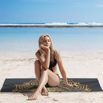 Yoga Towel with Corner Pockets, Non Slip Grip Dots Sweat Absorbent Hot Yoga Mat Towels, Soft Yoga Blankets with Travel Bag, Mat Cover for Workout, Gym, Fitness - 70"x26", Pink Mandala