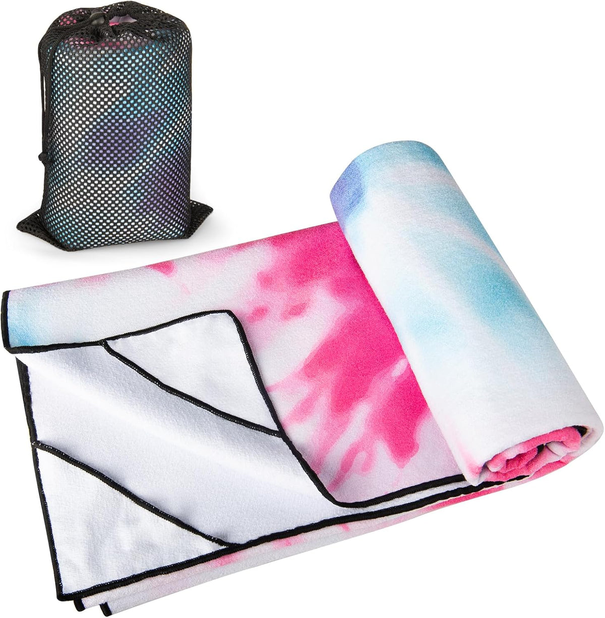 Yoga Towel with Corner Pockets, Non Slip Grip Dots Sweat Absorbent Hot Yoga Mat Towels, Soft Yoga Blankets with Travel Bag, Mat Cover for Workout, Gym, Fitness - 70"x26", Pink Mandala