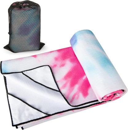 Yoga Towel with Corner Pockets, Non Slip Grip Dots Sweat Absorbent Hot Yoga Mat Towels, Soft Yoga Blankets with Travel Bag, Mat Cover for Workout, Gym, Fitness - 70"x26", Pink Mandala