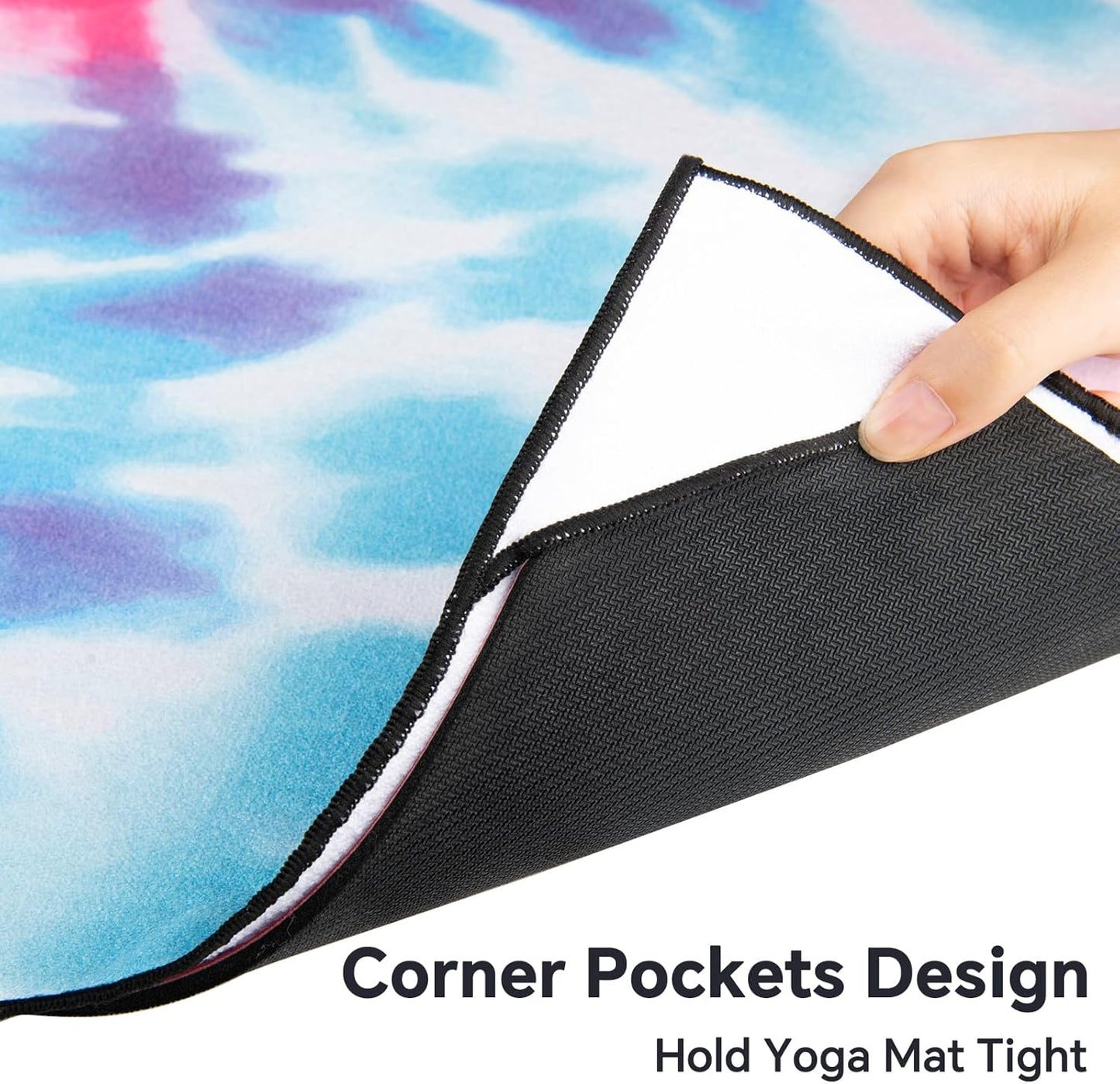 Yoga Towel with Corner Pockets, Non Slip Grip Dots Sweat Absorbent Hot Yoga Mat Towels, Soft Yoga Blankets with Travel Bag, Mat Cover for Workout, Gym, Fitness - 70"x26", Pink Mandala