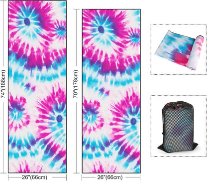 Yoga Towel with Corner Pockets, Non Slip Grip Dots Sweat Absorbent Hot Yoga Mat Towels, Soft Yoga Blankets with Travel Bag, Mat Cover for Workout, Gym, Fitness - 70"x26", Pink Mandala