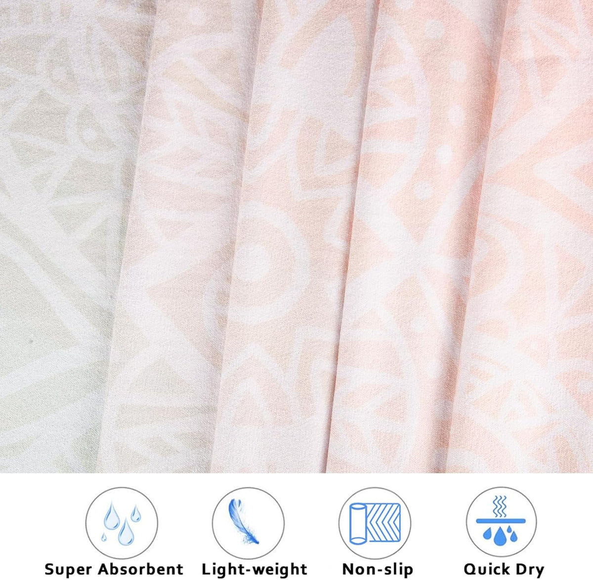 Yoga Towel with Corner Pockets, Non Slip Grip Dots Sweat Absorbent Hot Yoga Mat Towels, Soft Yoga Blankets with Travel Bag, Mat Cover for Workout, Gym, Fitness - 70"x26", Pink Mandala