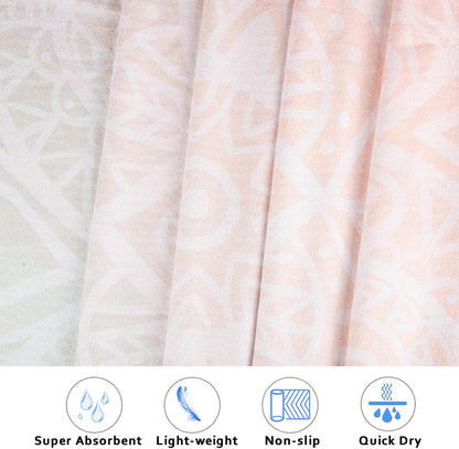 Yoga Towel with Corner Pockets, Non Slip Grip Dots Sweat Absorbent Hot Yoga Mat Towels, Soft Yoga Blankets with Travel Bag, Mat Cover for Workout, Gym, Fitness - 70"x26", Pink Mandala