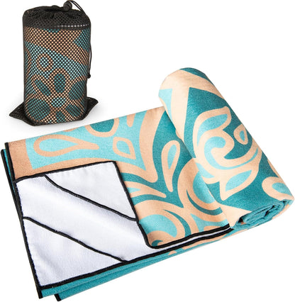 Yoga Towel with Corner Pockets, Non Slip Grip Dots Sweat Absorbent Hot Yoga Mat Towels, Soft Yoga Blankets with Travel Bag, Mat Cover for Workout, Gym, Fitness - 70"x26", Pink Mandala
