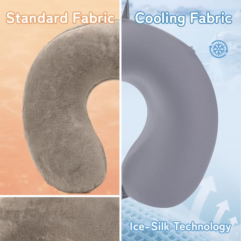 Cooling Travel Neck Pillow, Cool to Touch Memory Foam, Grey
