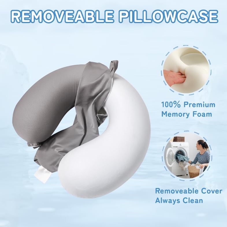 Cooling Travel Neck Pillow, Cool to Touch Memory Foam, Grey