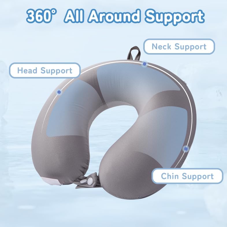 Cooling Travel Neck Pillow, Cool to Touch Memory Foam, Grey