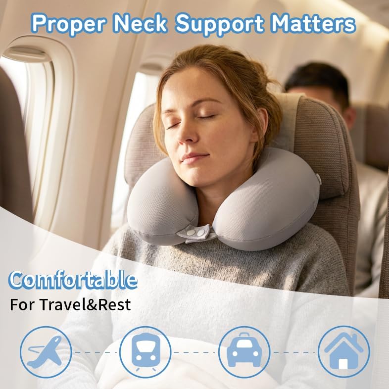 Cooling Travel Neck Pillow, Cool to Touch Memory Foam, Grey