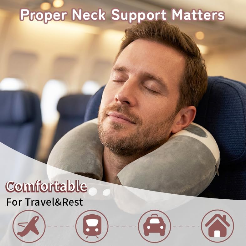 Cooling Travel Neck Pillow, Cool to Touch Memory Foam, Grey