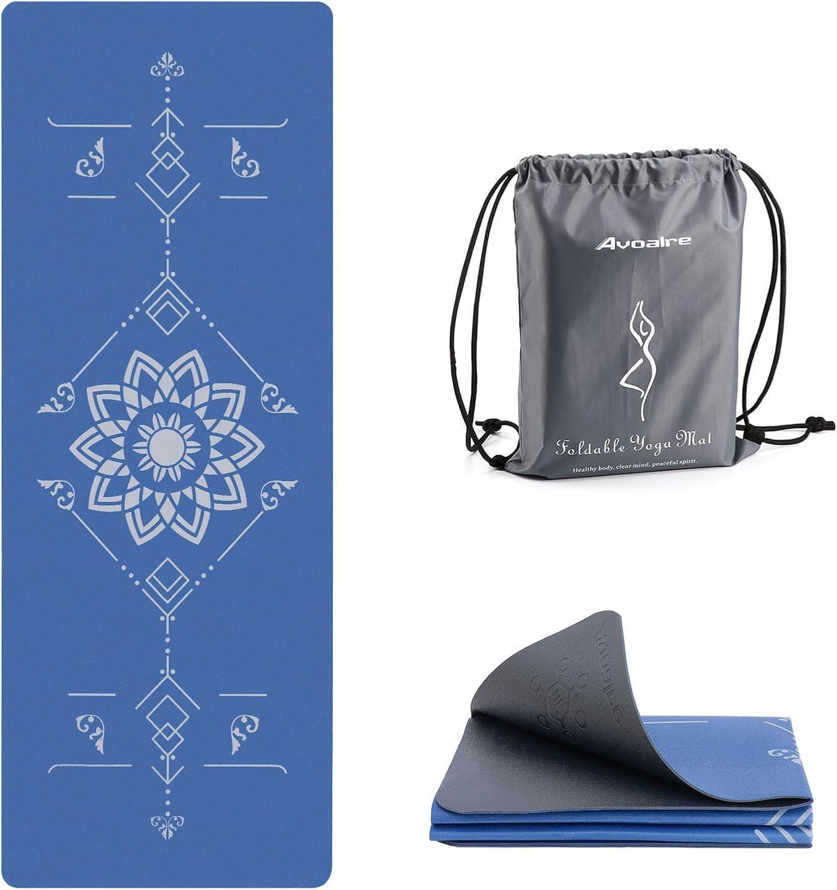 Yoga Mat Foldable - Textured Non Slip Exercise Mat -Travel Lightweight Hot Yoga Mat with Carry Bag for Pilates & Home Workouts (72" L x 32" W x 3mm Thick)