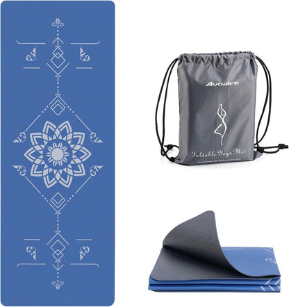 Yoga Mat Foldable - Textured Non Slip Exercise Mat -Travel Lightweight Hot Yoga Mat with Carry Bag for Pilates & Home Workouts (72" L x 32" W x 3mm Thick)