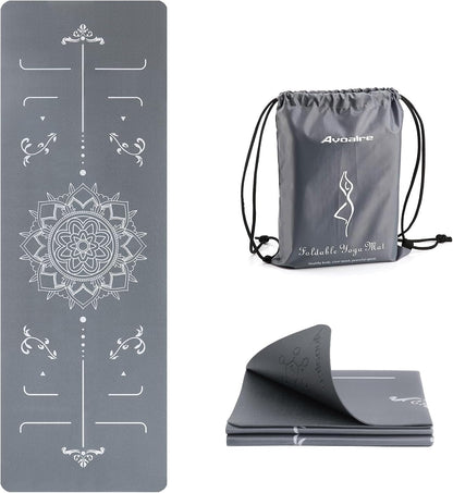 Yoga Mat Foldable - Textured Non Slip Exercise Mat -Travel Lightweight Hot Yoga Mat with Carry Bag for Pilates & Home Workouts (72" L x 32" W x 3mm Thick)