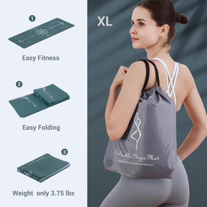 Yoga Mat Foldable - Textured Non Slip Exercise Mat -Travel Lightweight Hot Yoga Mat with Carry Bag for Pilates & Home Workouts (72" L x 32" W x 3mm Thick)