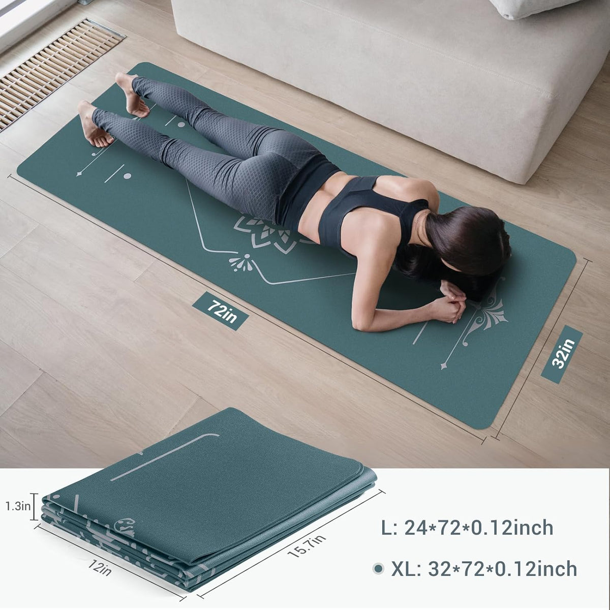 Yoga Mat Foldable - Textured Non Slip Exercise Mat -Travel Lightweight Hot Yoga Mat with Carry Bag for Pilates & Home Workouts (72" L x 32" W x 3mm Thick)