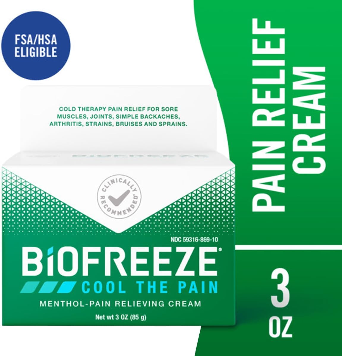 Pain Relief Cream for Knee, Neck, Hip, Joint, Shoulder, & Simple Backache, Arthritis Pain Reliever, Sore Muscle Relief, Cooling Menthol Pain Cream, 3 Oz