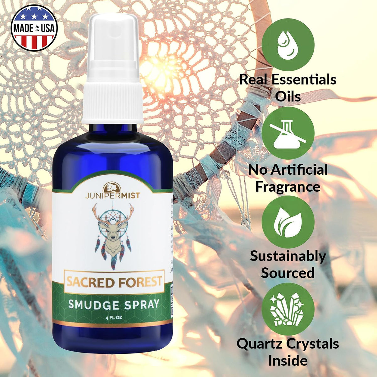 Lavender & Sage Smudge Spray (114ml), Lavender Spray with White Sage Aromatherapy Mist, Calm & Cleansing Negative Energy, Spiritual Room Spray, Smokeless Smudge Spray, Yoga Spray (Made in USA)