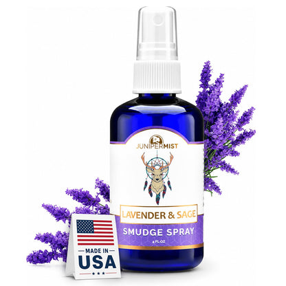 Lavender & Sage Smudge Spray (114ml), Lavender Spray with White Sage Aromatherapy Mist, Calm & Cleansing Negative Energy, Spiritual Room Spray, Smokeless Smudge Spray, Yoga Spray (Made in USA)