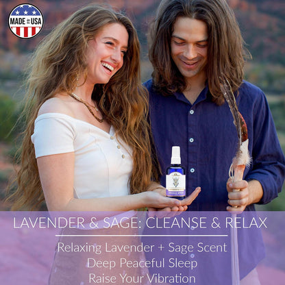 Lavender & Sage Smudge Spray (114ml), Lavender Spray with White Sage Aromatherapy Mist, Calm & Cleansing Negative Energy, Spiritual Room Spray, Smokeless Smudge Spray, Yoga Spray (Made in USA)