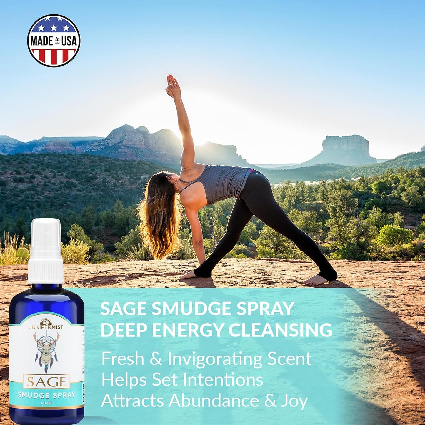 Lavender & Sage Smudge Spray (114ml), Lavender Spray with White Sage Aromatherapy Mist, Calm & Cleansing Negative Energy, Spiritual Room Spray, Smokeless Smudge Spray, Yoga Spray (Made in USA)