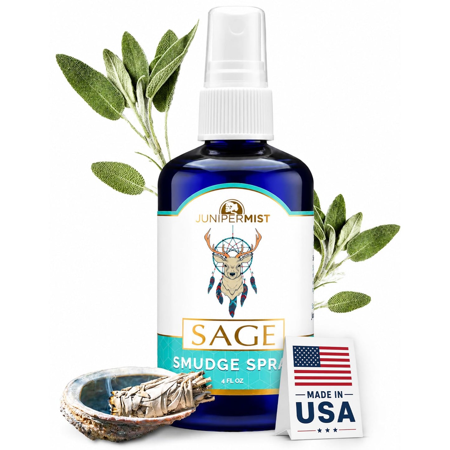 Lavender & Sage Smudge Spray (114ml), Lavender Spray with White Sage Aromatherapy Mist, Calm & Cleansing Negative Energy, Spiritual Room Spray, Smokeless Smudge Spray, Yoga Spray (Made in USA)