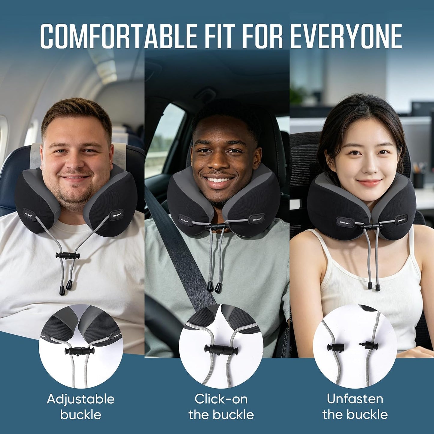 ® Premium Ergonomic Memory Foam Travel Neck Pillow, Washable Cooling Ice Silk Cover, Firm Neck Support for Airplane Long Flights & Pain Relief, with Portable Carry Case (Grey)