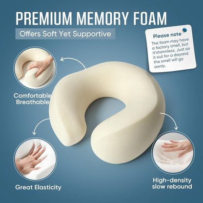 ® Premium Ergonomic Memory Foam Travel Neck Pillow, Washable Cooling Ice Silk Cover, Firm Neck Support for Airplane Long Flights & Pain Relief, with Portable Carry Case (Grey)