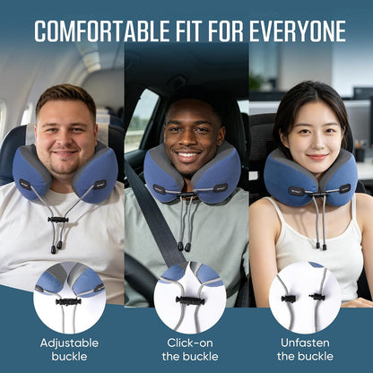 ® Premium Ergonomic Memory Foam Travel Neck Pillow, Washable Cooling Ice Silk Cover, Firm Neck Support for Airplane Long Flights & Pain Relief, with Portable Carry Case (Grey)