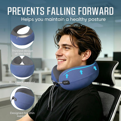 ® Premium Ergonomic Memory Foam Travel Neck Pillow, Washable Cooling Ice Silk Cover, Firm Neck Support for Airplane Long Flights & Pain Relief, with Portable Carry Case (Grey)
