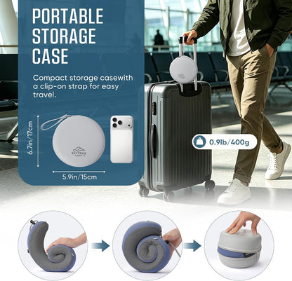® Premium Ergonomic Memory Foam Travel Neck Pillow, Washable Cooling Ice Silk Cover, Firm Neck Support for Airplane Long Flights & Pain Relief, with Portable Carry Case (Grey)