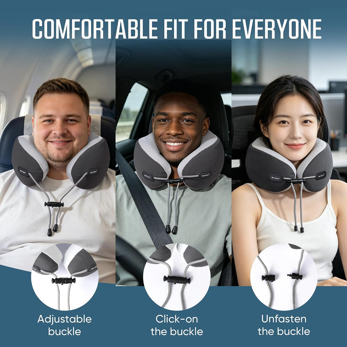 ® Premium Ergonomic Memory Foam Travel Neck Pillow, Washable Cooling Ice Silk Cover, Firm Neck Support for Airplane Long Flights & Pain Relief, with Portable Carry Case (Grey)