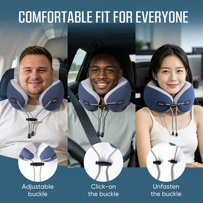 ® Premium Ergonomic Memory Foam Travel Neck Pillow, Washable Cooling Ice Silk Cover, Firm Neck Support for Airplane Long Flights & Pain Relief, with Portable Carry Case (Grey)