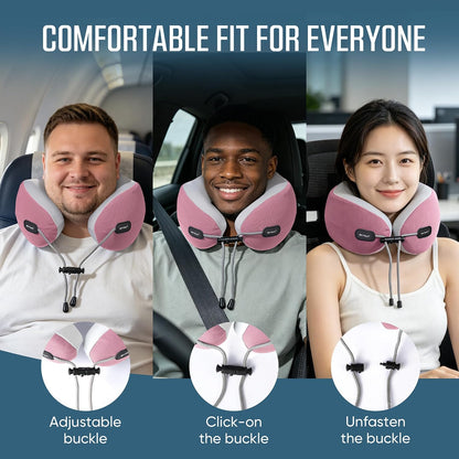 ® Premium Ergonomic Memory Foam Travel Neck Pillow, Washable Cooling Ice Silk Cover, Firm Neck Support for Airplane Long Flights & Pain Relief, with Portable Carry Case (Grey)