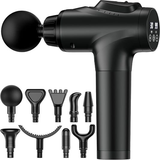 Massage Gun, Muscle Massage Gun for Athletes Handheld Electric Deep Tissue Back Massager, Percussion Massage Device for Pain Relief with 30 Speed Levels 9 Heads
