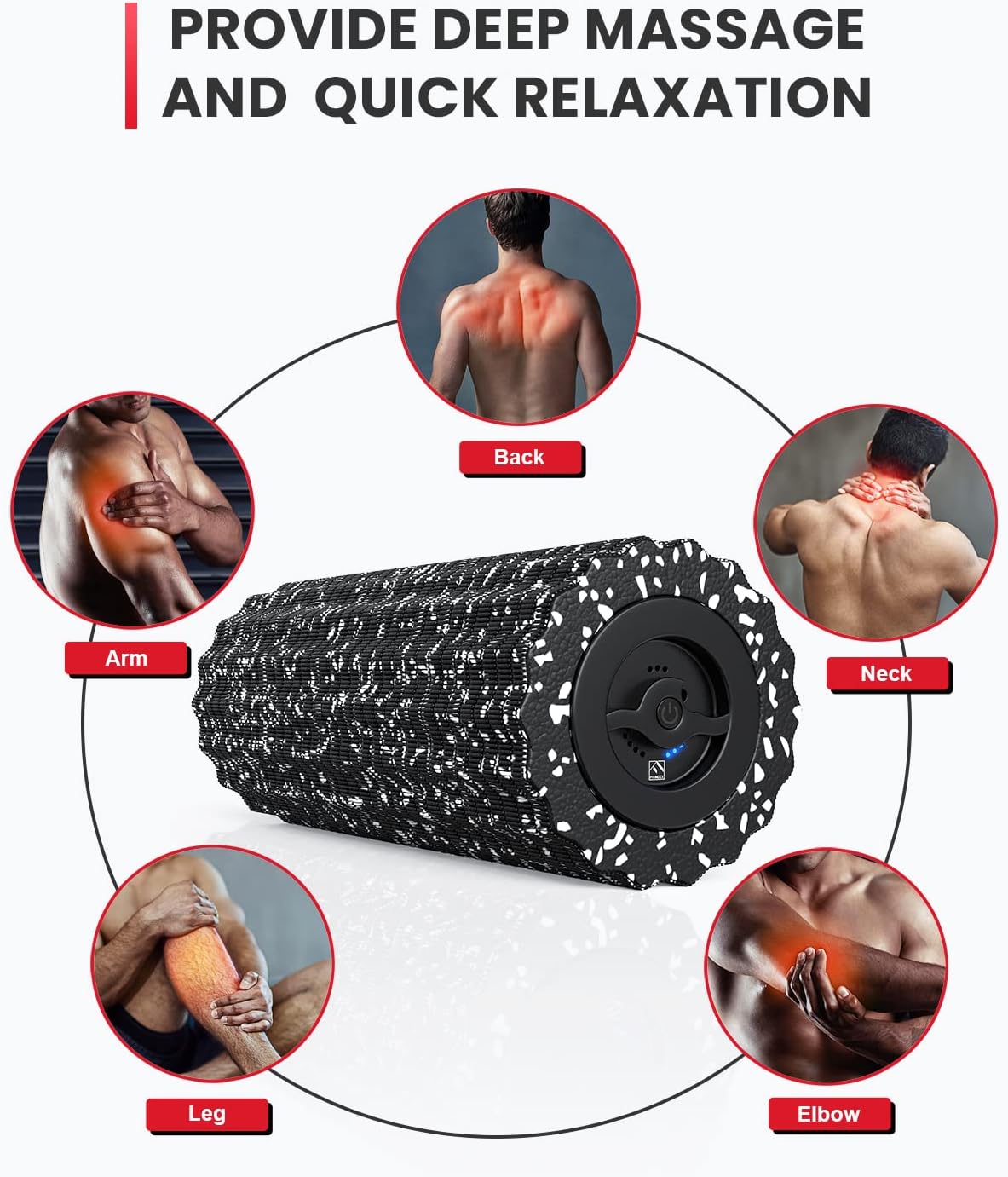 Vibrating Foam Roller for Exercise,5 Vibration Speeds,Rechargeable | Yoga Roller, Electric Roller for Deep Tissue Massage, Massge Foam Roller for Back, Legs & Shoulders, FSA Eligible HSA
