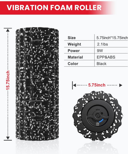 Vibrating Foam Roller for Exercise,5 Vibration Speeds,Rechargeable | Yoga Roller, Electric Roller for Deep Tissue Massage, Massge Foam Roller for Back, Legs & Shoulders, FSA Eligible HSA