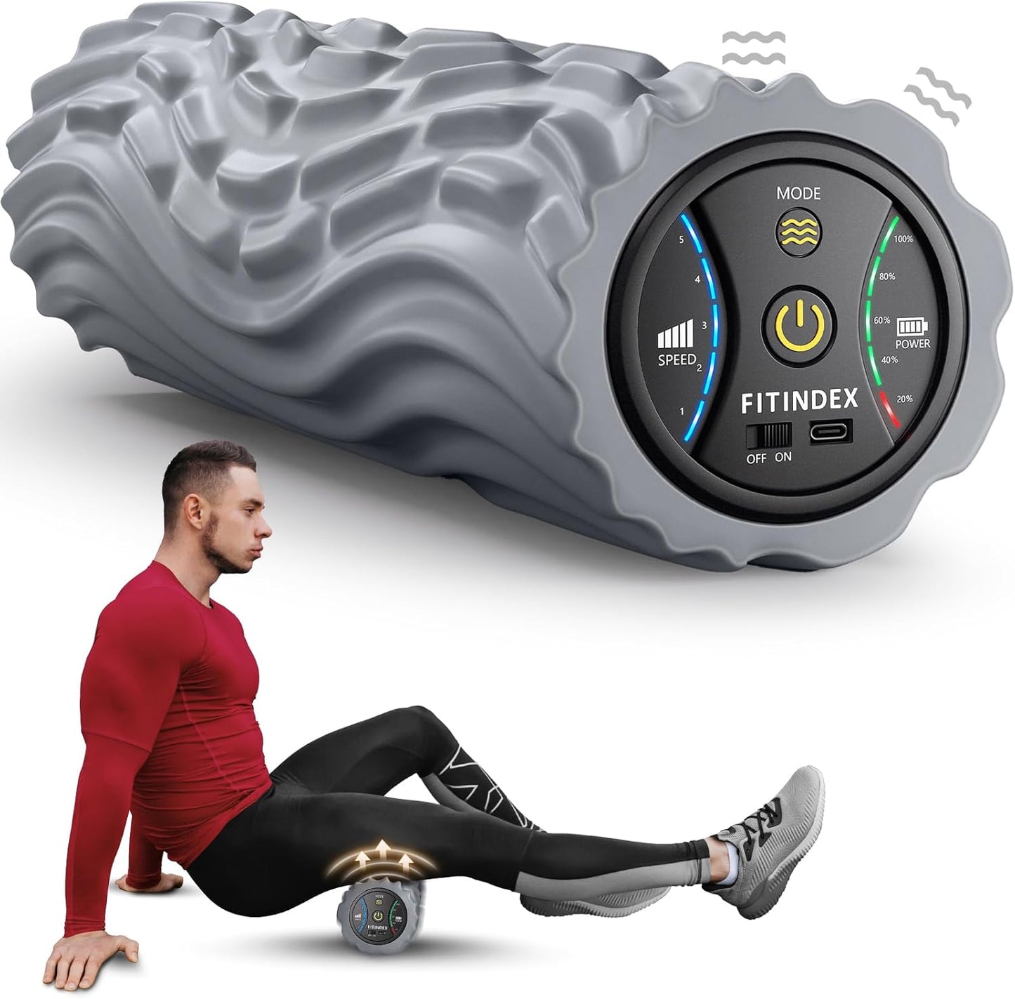 Vibrating Foam Roller for Exercise,5 Vibration Speeds,Rechargeable | Yoga Roller, Electric Roller for Deep Tissue Massage, Massge Foam Roller for Back, Legs & Shoulders, FSA Eligible HSA