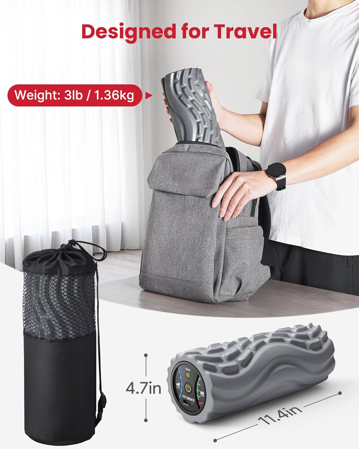 Vibrating Foam Roller for Exercise,5 Vibration Speeds,Rechargeable | Yoga Roller, Electric Roller for Deep Tissue Massage, Massge Foam Roller for Back, Legs & Shoulders, FSA Eligible HSA