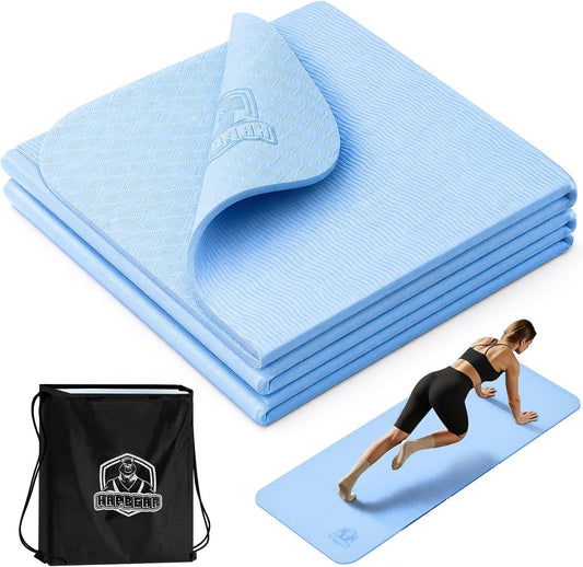 HAPBEAR Foldable Yoga Mat - 72"x24"x0.24" (6mm), Non-Slip TPE Exercise Mat | Ideal for Home Workout, Yoga, Pilates, Stretching & Travel, Durable & Eco-Friendly, Includes Carry Bag