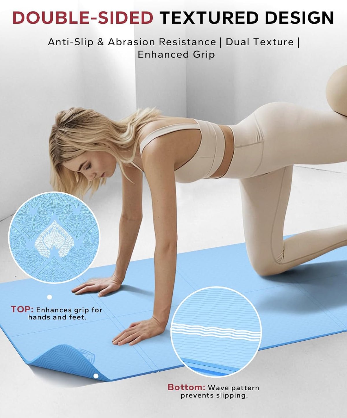 HAPBEAR Foldable Yoga Mat - 72"x24"x0.24" (6mm), Non-Slip TPE Exercise Mat | Ideal for Home Workout, Yoga, Pilates, Stretching & Travel, Durable & Eco-Friendly, Includes Carry Bag
