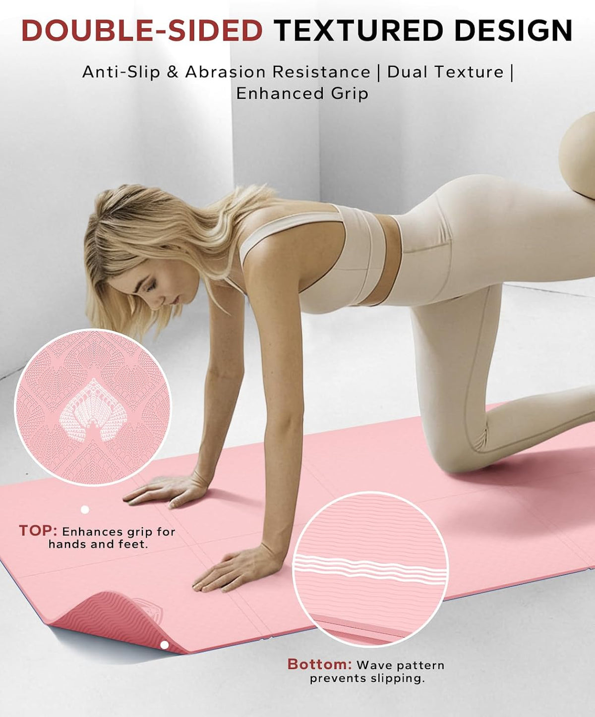 HAPBEAR Foldable Yoga Mat - 72"x24"x0.24" (6mm), Non-Slip TPE Exercise Mat | Ideal for Home Workout, Yoga, Pilates, Stretching & Travel, Durable & Eco-Friendly, Includes Carry Bag