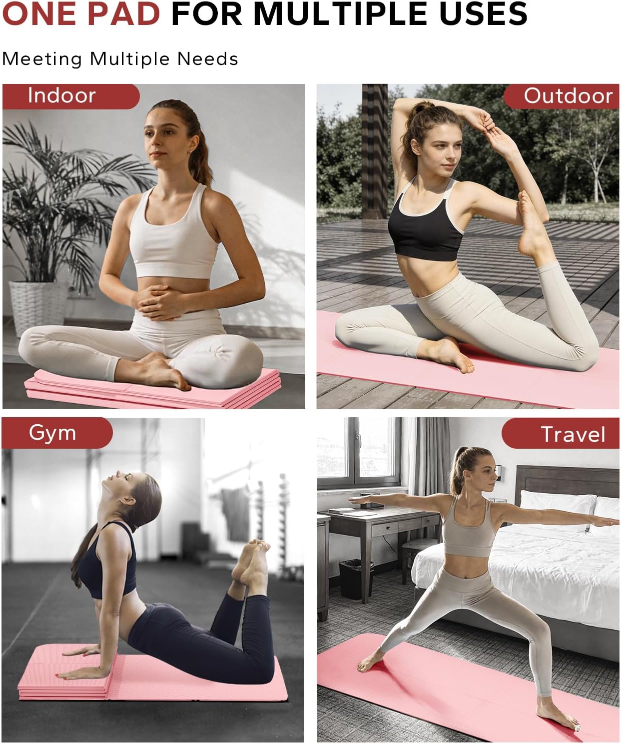 HAPBEAR Foldable Yoga Mat - 72"x24"x0.24" (6mm), Non-Slip TPE Exercise Mat | Ideal for Home Workout, Yoga, Pilates, Stretching & Travel, Durable & Eco-Friendly, Includes Carry Bag