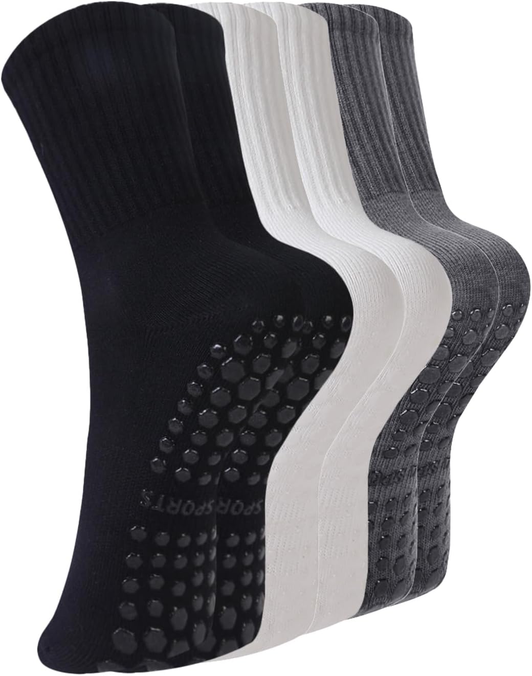 Pilates Socks with Grips for Women, 3 Pairs Womens Grippy Yoga Ballet Barre Hospital Gym Athletic Socks