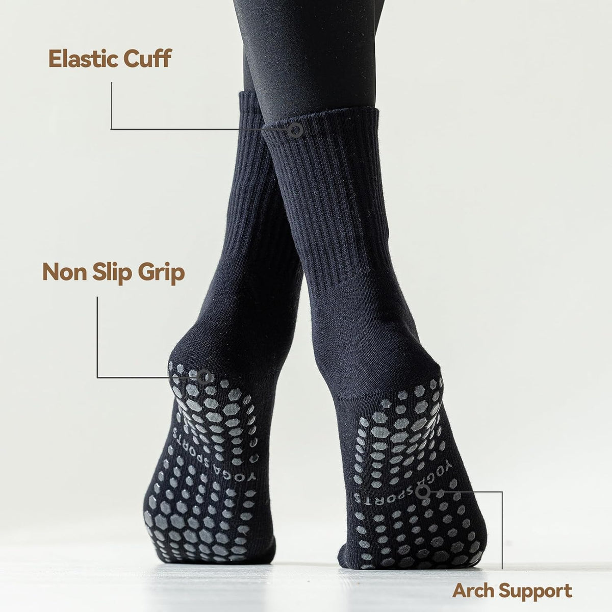 Pilates Socks with Grips for Women, 3 Pairs Womens Grippy Yoga Ballet Barre Hospital Gym Athletic Socks