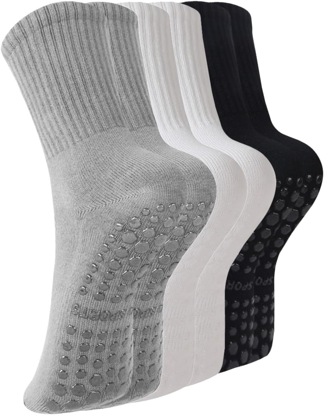 Pilates Socks with Grips for Women, 3 Pairs Womens Grippy Yoga Ballet Barre Hospital Gym Athletic Socks