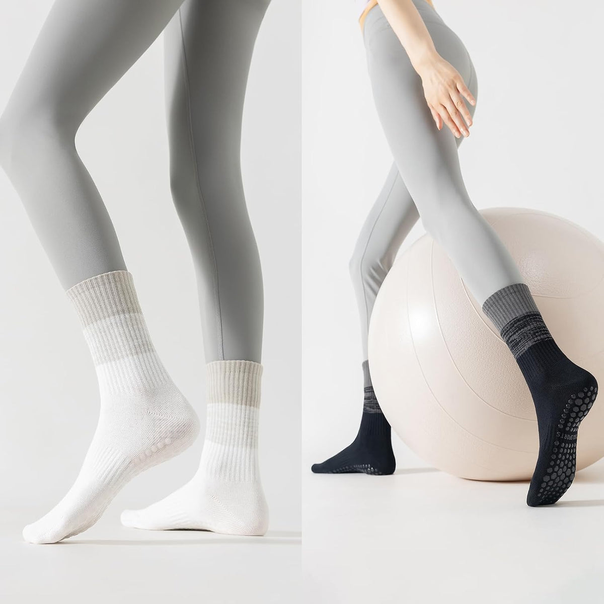 Pilates Socks with Grips for Women, 3 Pairs Womens Grippy Yoga Ballet Barre Hospital Gym Athletic Socks