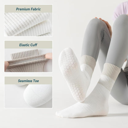 Pilates Socks with Grips for Women, 3 Pairs Womens Grippy Yoga Ballet Barre Hospital Gym Athletic Socks