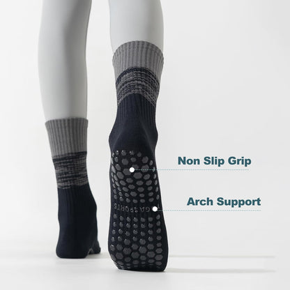 Pilates Socks with Grips for Women, 3 Pairs Womens Grippy Yoga Ballet Barre Hospital Gym Athletic Socks