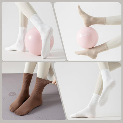 Pilates Socks with Grips for Women, 3 Pairs Womens Grippy Yoga Ballet Barre Hospital Gym Athletic Socks