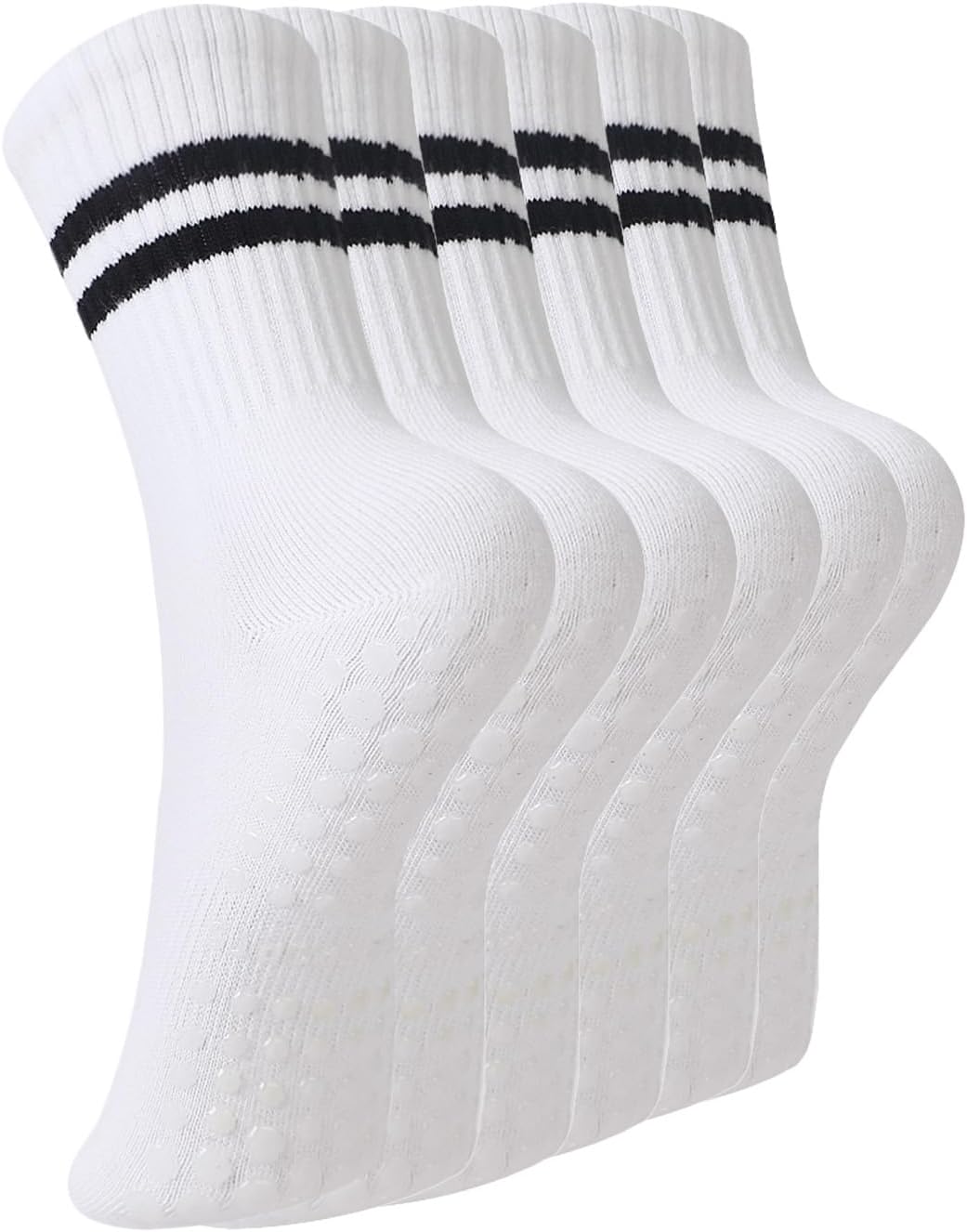 Pilates Socks with Grips for Women, 3 Pairs Womens Grippy Yoga Ballet Barre Hospital Gym Athletic Socks