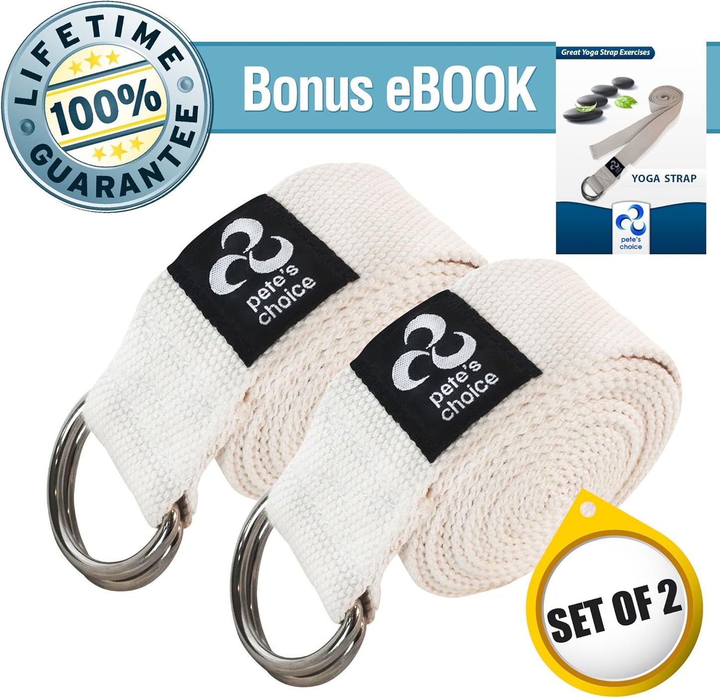 2-PACK or 5-PACK Yoga Exercise Adjustable Straps 8Ft | BONUS eBook | with Durable D-Ring For Pilates & Gym Workouts | Hold Poses, Stretch, Improve Flexibility & Maintain Balance